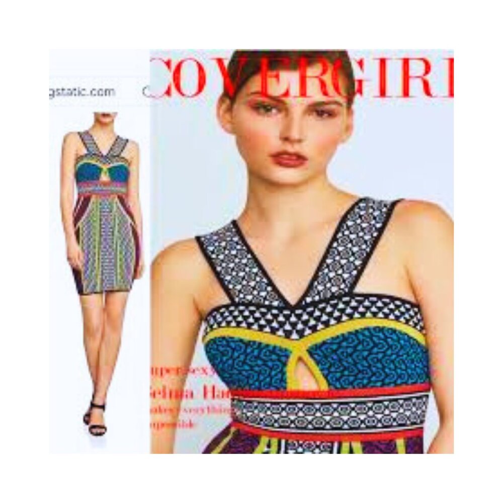 BCBG MAXAZRIA Body Con Dress multicolor Geometric pattern! Retails at $328!